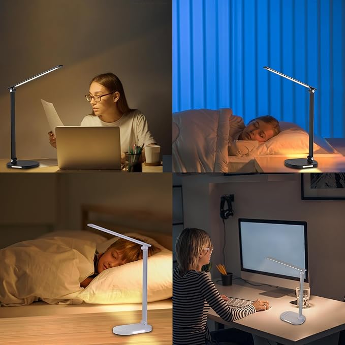 LED Desk Lamp for Home Office, Dimmable Table Lamp with USB Charging Port, 5 Lighting Modes, Sensitive Control, 60 Minutes Auto-Off Timer, Eye-Caring Office Lamp(Black) - LeafyLoom