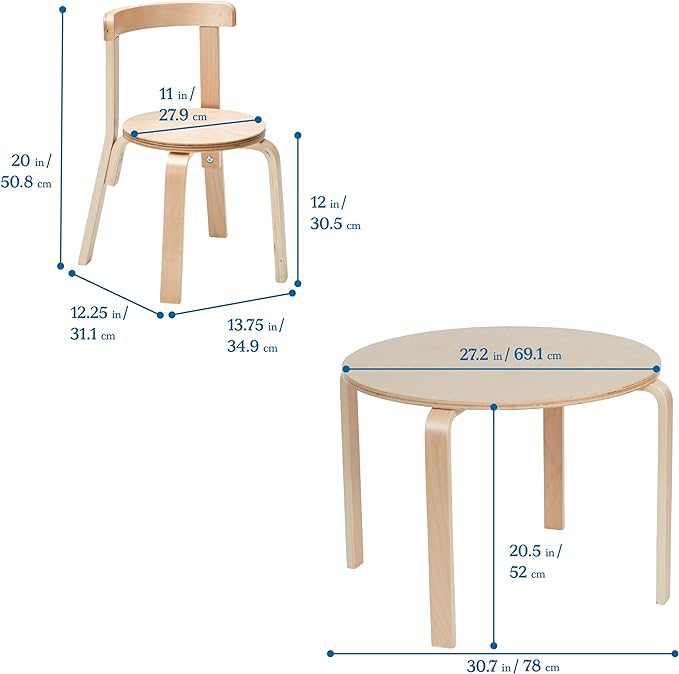 ECR4Kids ECRKids Seating, 5-Piece Table and Chairs Set, Natural - LeafyLoom