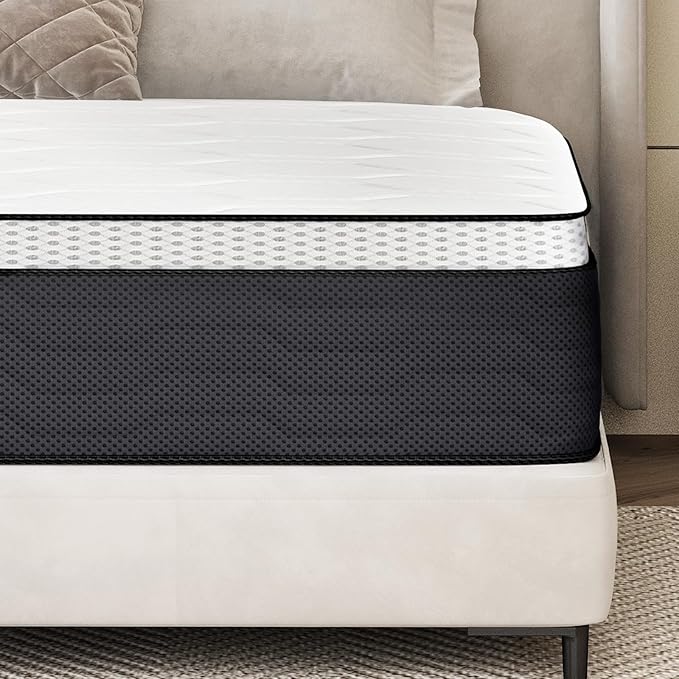 Queen Mattress 14 Inch, Queen Mattresses Hybrid Spring Mattress in a Box, Queen Size Foam Innerspring Mattress with Motion Isolation & Pressure Relief for Queen Bed Frames, Medium Soft, White Grey - LeafyLoom