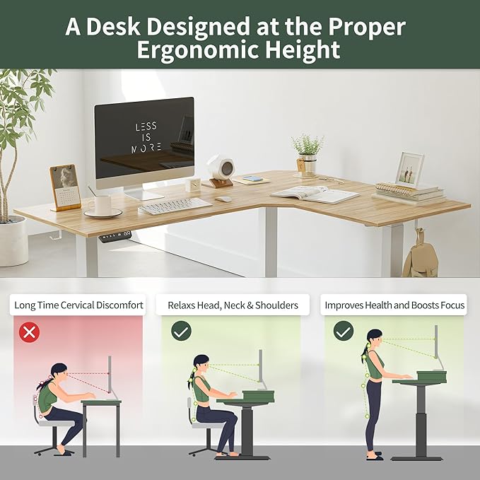 FEZIBO 75 Inches Triple Motor L Shaped Standing Desk Reversible, Electric Height Adjustable Corner Stand up Desk, Sit Stand Desk Computer Workstation, White Frame/Natural Top - LeafyLoom