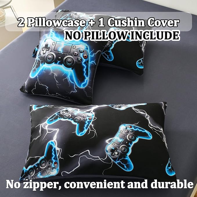 Game Console Twin Comforter Set with Sheets, Microfiber 6 Pcs Bed in A Bag Twin Size Gamer Bedding Set for Boys Kids Teens - LeafyLoom