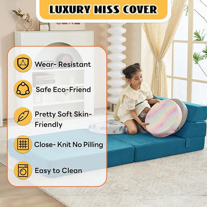 jela Sofa Bed Foldable Mattress Luxury Miss Fabric, Folding Sleeper Sofa Chair Bed Floor Mattress Floor Couch, Fold Out Couch Futon Mattress for Guest Room, Living Room (83"x33",Lightblue) - LeafyLoom