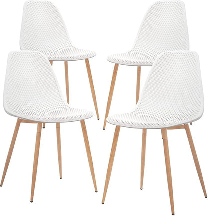 CangLong Dining Mid Century Modern Hollow Back Design Plastic Shell Armless Side Chair with Metal Legs, Set of 4, White (CL-191618) - LeafyLoom