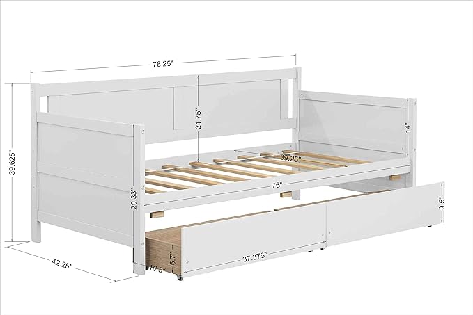 Twin Daybed with 2 Storage Drawers,Pinewood Twin Size Daybed Frame with Solid Guardrail,Dual-Use Sofa Daybed for Boys/Girls/Teens Bedroom, Easy to Assemble, No Box Spring Needed,White - LeafyLoom