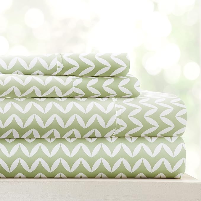 Linen Market 4 Piece Full Bedding Sheet Set (Sage Puffed Chevron) - Sleep Better Than Ever with These Ultra-Soft & Cooling Bed Sheets for Your Full Size Bed - Deep Pocket Fits 16" Mattress - LeafyLoom