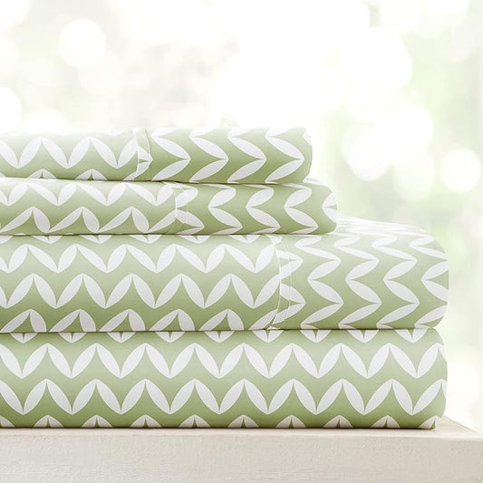 Linen Market 4 Piece King Bedding Sheet Set (Sage Chevron) - Sleep Better Than Ever with These Ultra-Soft & Cooling Bed Sheets for Your King Size Bed - Deep Pocket Fits 16" Mattress - LeafyLoom