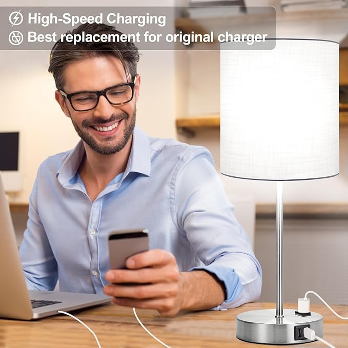 𝟮𝟬𝟮𝟯 𝗡𝗘𝗪 Set of 2 Touch White Table Lamps with 2 USB Ports & AC Outlet, 3-Way Dimmable Bedside Nightstand Lamps for Bedroom Living Room Nursery , 800 Lumens 5000K Daylight Bulbs Included - LeafyLoom