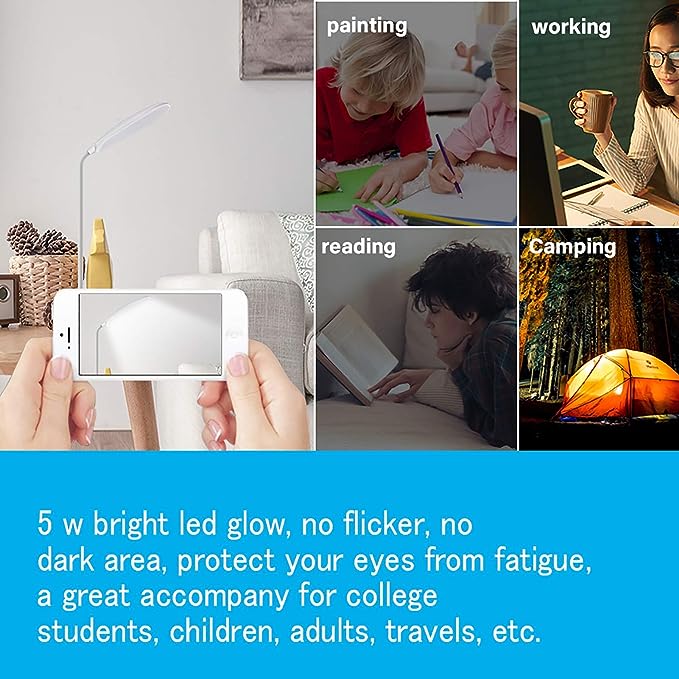 DEEPLITE LED Desk Lamp with Flexible Gooseneck 3 Level Brightness, Battery Operated Table Lamp 5W Touch Control, Compact Portable lamp for Dorm Study Office Bedroom(Set of 2) - LeafyLoom