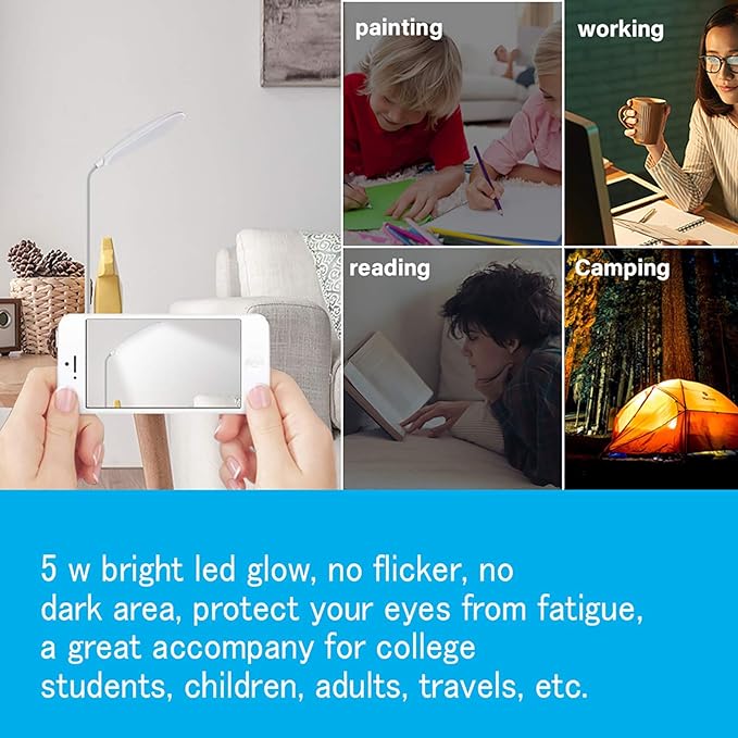 DEEPLITE LED Desk Lamp with Flexible Gooseneck 3 Level Brightness, Battery Operated Table Lamp 5W Touch Control,Compact Portable lamp for Dorm Study Office Bedroom,Eye-Caring and Energy Saving - LeafyLoom