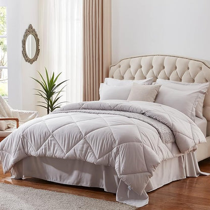 NexHome King Bed in a Bag 7-Pieces Light Grey Comforter Sets with Comforter and Sheets Soft All Season Bedding Sets with Comforter, Pillow Shams, Flat Sheet, Fitted Sheet and Pillowcases - LeafyLoom