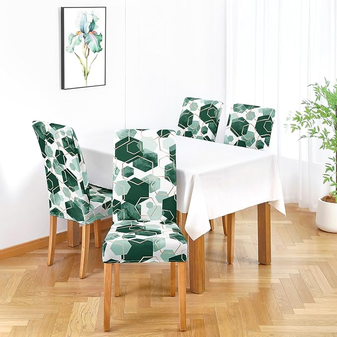 Gibelle Dining Room Chair Covers Set of 4, Soft Stretch Kitchen Chair Covers Slipcover Protector, Removable Washable Geometric Parson Chair Covers 4 Pack, Hunter Green Gibelle