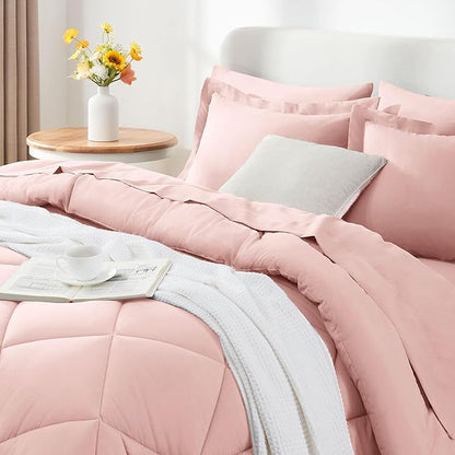 CozyLux King Comforter Set with Sheets 7 Pieces Bed in a Bag Pink All Season Bedding Sets with Comforter, Pillow Shams, Flat Sheet, Fitted Sheet and Pillowcases - LeafyLoom