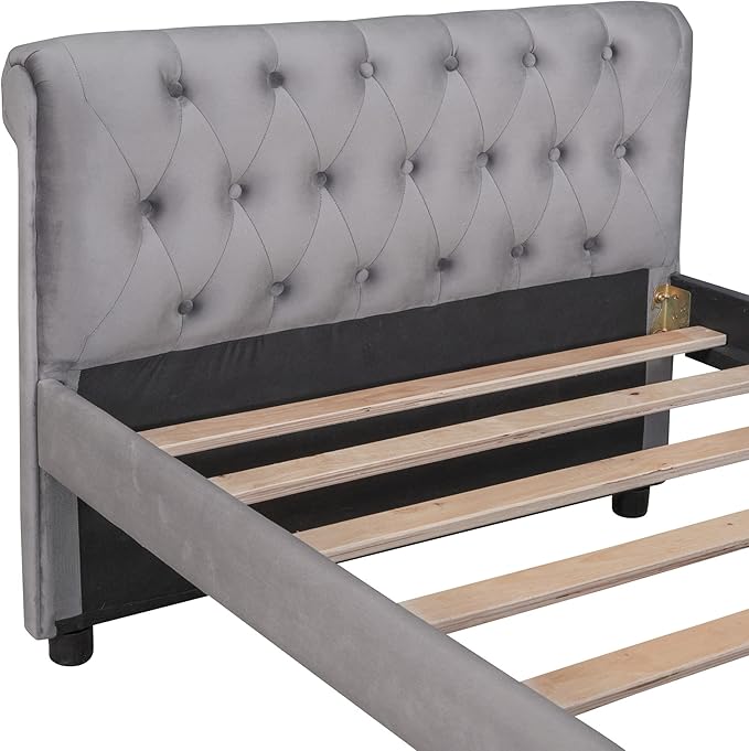 Twin Size Velvet Upholstered Daybed with Trundle and Two Armrests,Storage Wonden Bed Frame,W/Drawer,Wood Slat Support,for Apartment,Bedroom,Living Room,No Box Spring Needed,Gray - LeafyLoom