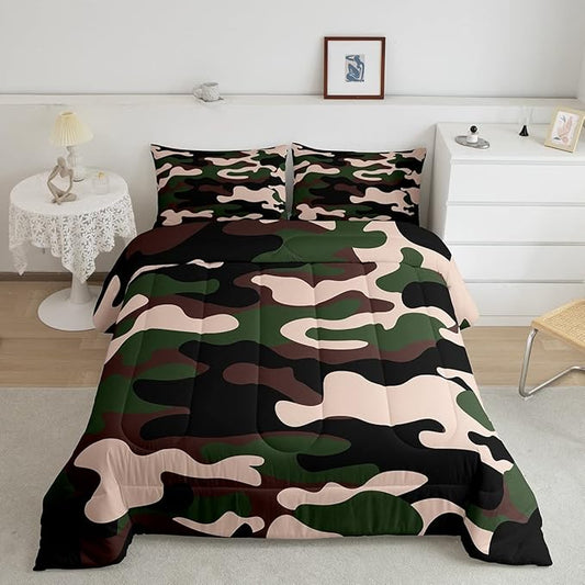 Feelyou Full Size Camouflage Comforter Set 3Pcs Kids Bedding Set for Boys Girls Teens 1 Comforter & 2 Pillowcases(Full,Army Green) - LeafyLoom