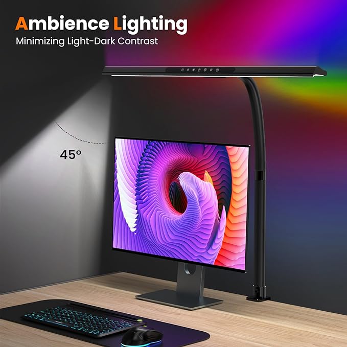 LED Desk Lamp with RGB Backlight, 24W Ultra Bright Table Lamps for Home Office, 60" Timer, 25 Lighting Modes,Eye Care Clamp Light for Gaming Reading Working - LeafyLoom