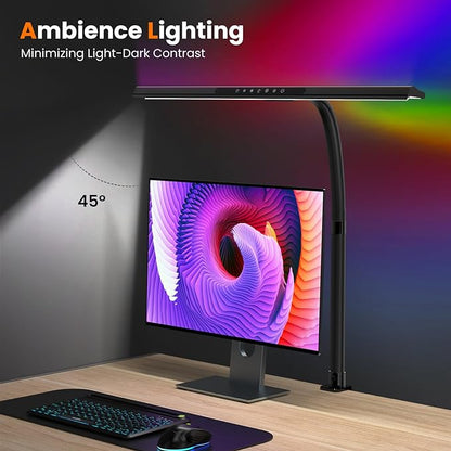 LED Desk Lamp with RGB Backlight, 24W Ultra Bright Table Lamps for Home Office, 60" Timer, 25 Lighting Modes,Eye Care Clamp Light for Gaming Reading Working - LeafyLoom