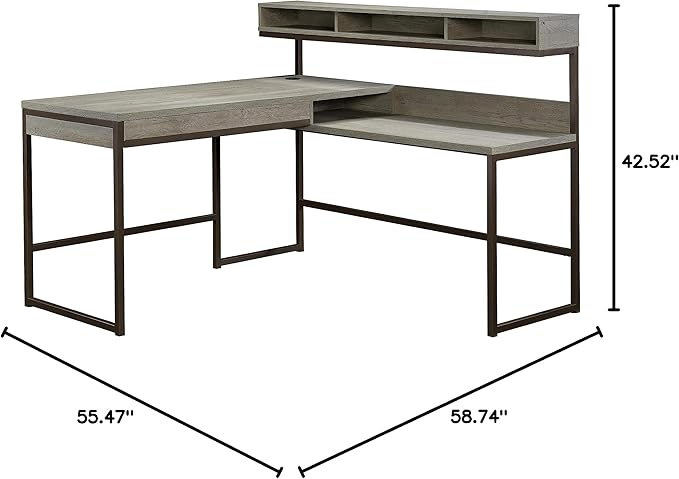 Sauder Manhattan Gate L-Shaped Desk, Mystic Oak finish - LeafyLoom