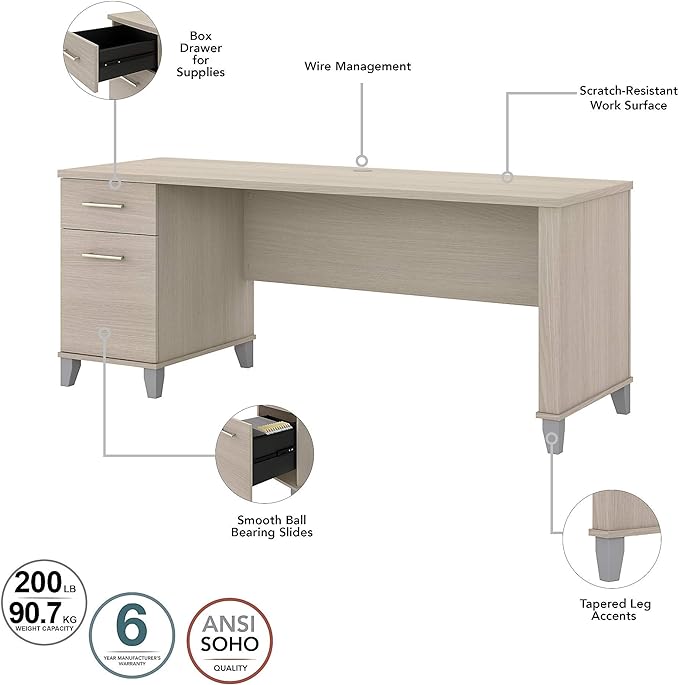 Bush Furniture Somerset 72W Office Desk with Drawers and Hutch in Sand Oak - LeafyLoom