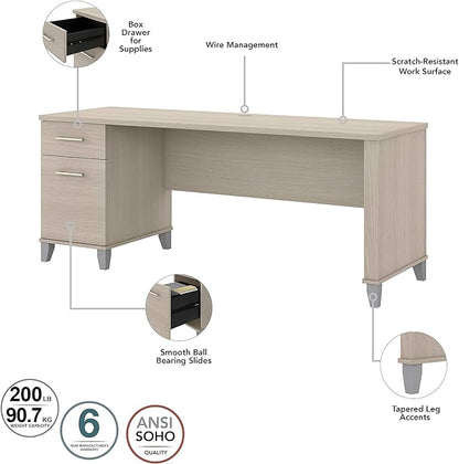 Bush Furniture Somerset 72W Office Desk with Drawers and Hutch in Sand Oak - LeafyLoom