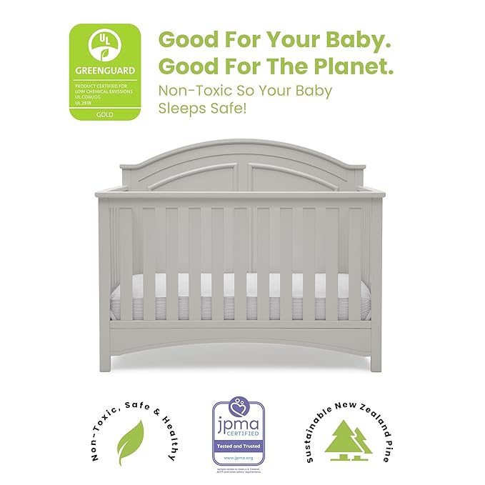 Delta Children Perry 6-in-1 Convertible Crib - Greenguard Gold Certified, Moonstruck Grey - LeafyLoom