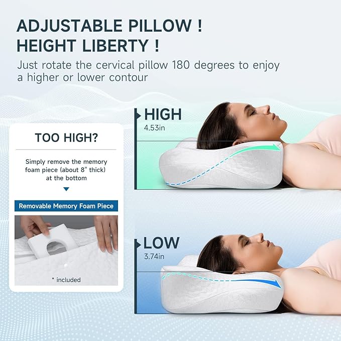 Memory Foam Cervical Pillow - Side Sleeper Pillow Neck Back Shoulder Comfortable Sleeping Support Your Head - Breathable Cooling Contour Bed Pillow for Back Stomach Sleeper Skin-Friendly - LeafyLoom