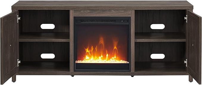 Henn&Hart Rectangular TV Stand with Crystal Fireplace for TV's up to 65" in Alder Brown, Electric Fireplace TV Stands for the Living Room - LeafyLoom