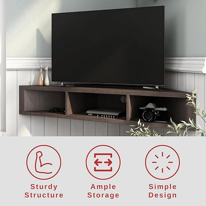 24/7 Shop at Home French 47 inch Modern TV Stand with Storage, Floating Corner Shelf for Wall, Wood Entertainment Center with Shelves for Living Room, Bedroom, Family, OneSize, Walnut Brown - LeafyLoom