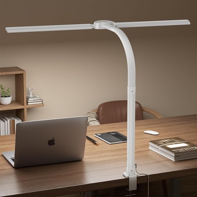 Led Desk Lamp with USB Charging Port Architect Task Dual Lamps for Home Office with Atmosphere Lighting, 24W Ultra Bright Modern Flexible Gooseneck Tall Table Light 5 Color Modes for Drafting Reading - LeafyLoom