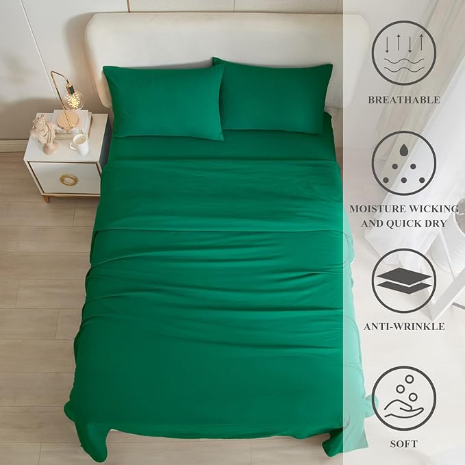 Dark Green California King Size Sheet Set Extra Soft Deep Pocket Sheets Set,4 Piece Bed Sheets Set Fit 16 Mattress,Wrinkle,Fade,Stain Resistant Cooling Bed Sheets,Fitted Sheets,Pillowcases Set - LeafyLoom