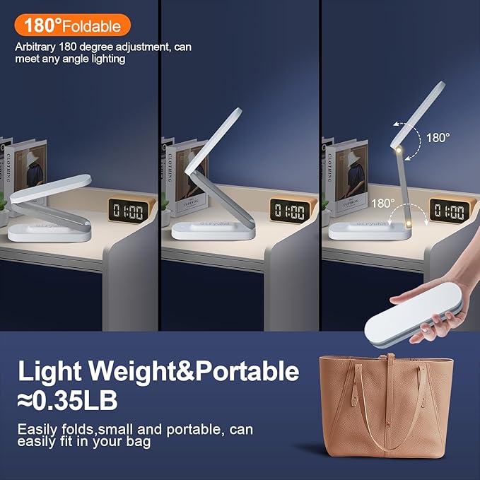 LED Desk Lamp for Office Home & Battery Operated Lamp Rechargeable Lamp Foldable & Portable Light, LED Desk Light Strip, 3 Brightness Dimmable Small Desk Lamp Wireless Reading Lamp - LeafyLoom