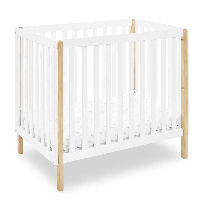 Delta Children Gio Mini Crib with 2.75" Mattress Included, Bianca White/Natural - LeafyLoom