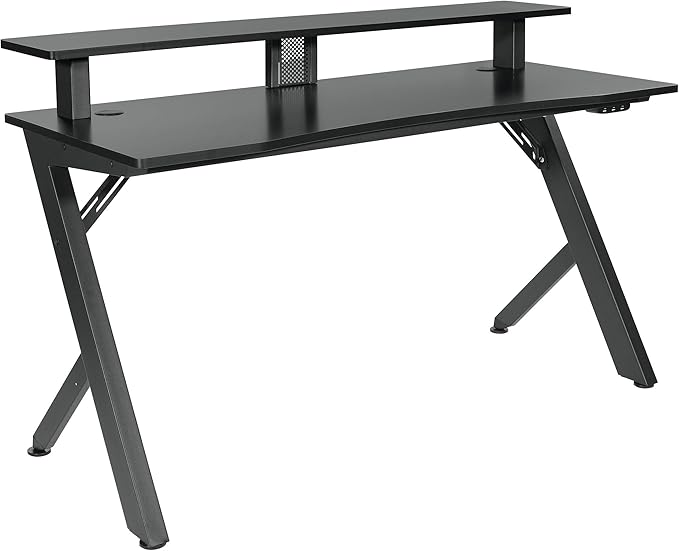 OSP Home Furnishings Area51 Battlestation Gaming Desk with Bluetooth RGB LED Lights, Matte Black - LeafyLoom