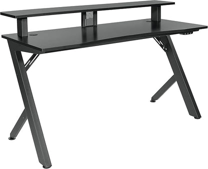 OSP Home Furnishings Area51 Battlestation Gaming Desk with Bluetooth RGB LED Lights, Matte Black - LeafyLoom