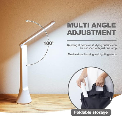 Rechargeable Desk Lamp, Foldable Portable Battery Operated Desk Lamp for Home Office, 2500mAh Cordless LED Desk Lamp with Flashlight Function, Eye Protection Study Lamp (White) - LeafyLoom