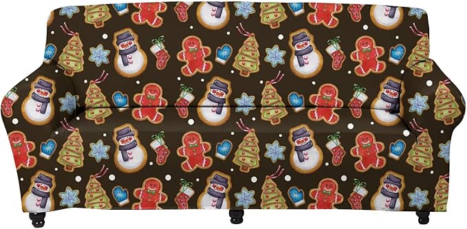 FKELYI Christmas Sofa Slipcover Snowman Gingerbread Man Xmas Tree Print Super Soft Stretch Sofa Couch Coat Washable Furniture Protector-M FKELYI