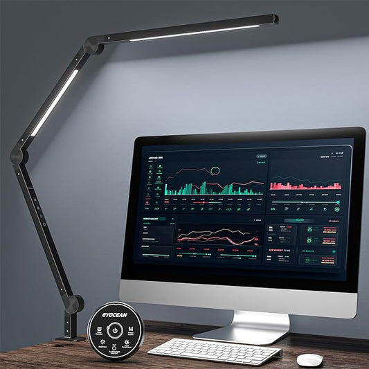 Desk Lamp, LED Desk Lamp with Clamp for Home Office, High Brightness Dimmable Desk Light, Adjustable Color Temperature Swing Arm Architect Lamp with Memory & Timing,Touch control Clamp Lamp - LeafyLoom