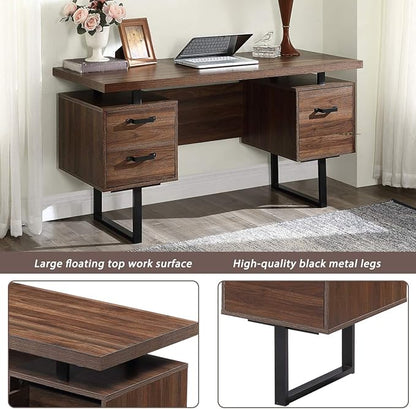 NicBex Laik-DW-00005-DX Desks, 59" W x 23.6" D x 30" H, Brown - LeafyLoom