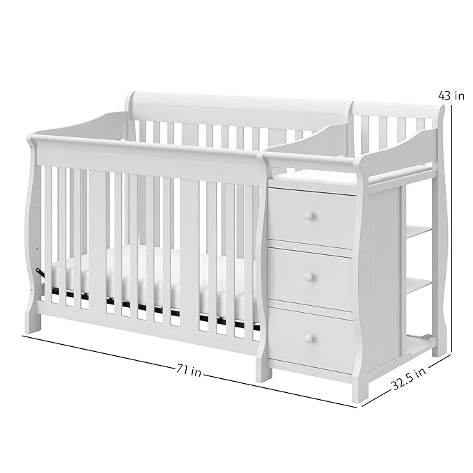 Storkcraft Portofino 5-in-1 Convertible Crib and Changer (White) – Changing-Table Combo with Drawer, Converts to Toddler Bed, Daybed Full-Size Storage Drawer - LeafyLoom