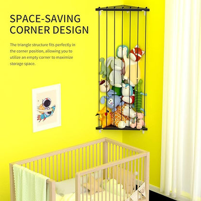 Stuffed Animal Storage Toy Organizer: Corner Stuff Animals Holder for Wall with Adjustable Length - Kids Plush Toys Storage for Nursery Playroom Bedroom Kids Room(Black) - LeafyLoom