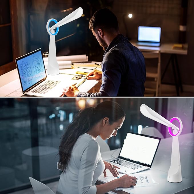 Upgraded LED Desk Lamp with 7 Colours Change, Eye-Caring Table Lamp with USB Charging Port Suitable for Table Bedroom Bedside Office Study,8W (White) - LeafyLoom