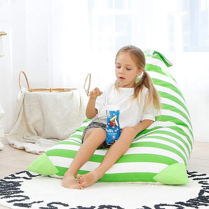 Aubliss Stuffed Animal Storage Bean Bag Chairs Cover, 50"x 35" Extra Large Bean Bags Chair for Kids & Adults, Beanbag Toy Storage for Boys Girls - Premium Cotton Canvas Green Stripe - LeafyLoom