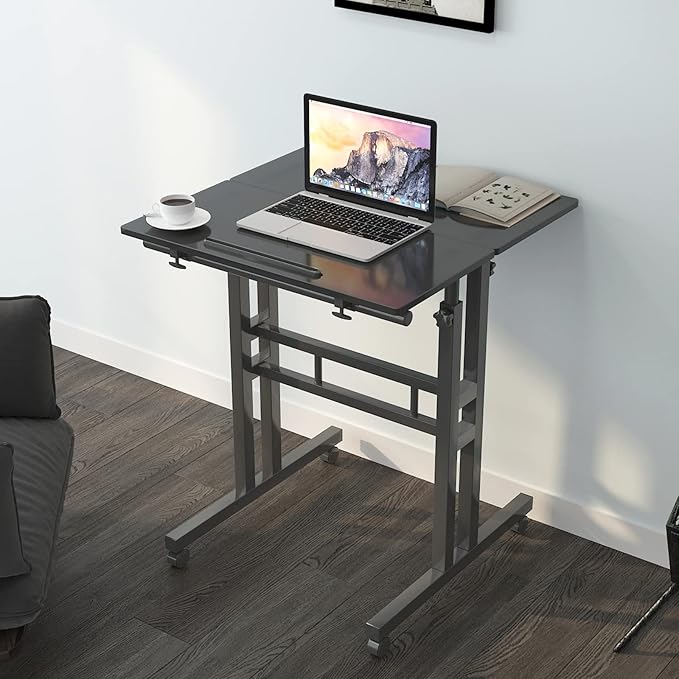 soges 23.6inches Height Adjustable Desk Laptop Desk on The Wheels, Rolling Stand Up Desk Computer Desk Adjustable Standing Desk Sit and Stand Desk Portable Laptop Table, Black - LeafyLoom