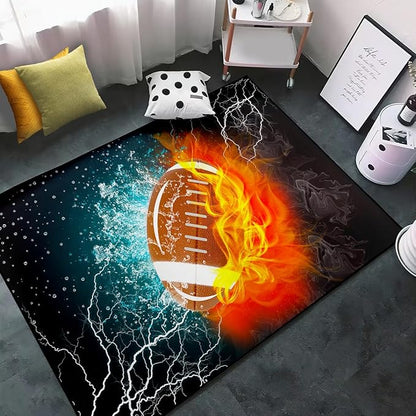 Football Rug Football Decor for Boys Bedroom Football Rug Water and Fire Cool Room Decoration Soccer Rug for Boys Room Football Printed Rug for Kids Room Playmat Rugs for Kids Room Living Room,3'×5' - LeafyLoom