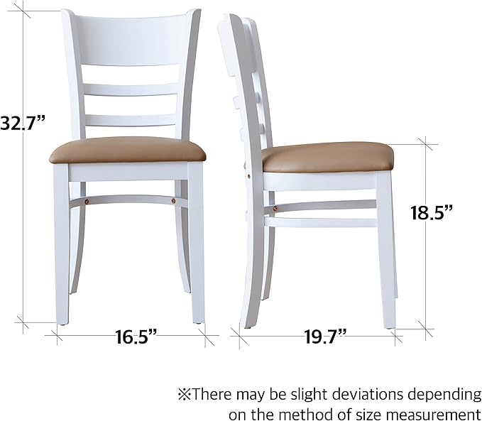 Livinia Cabin Dining Chair Set of 2, Solid Malaysian Oak PU Leather Upholstered Cushion Seat Wooden Ladder Back Side Chairs (White) Assembly Required - LeafyLoom