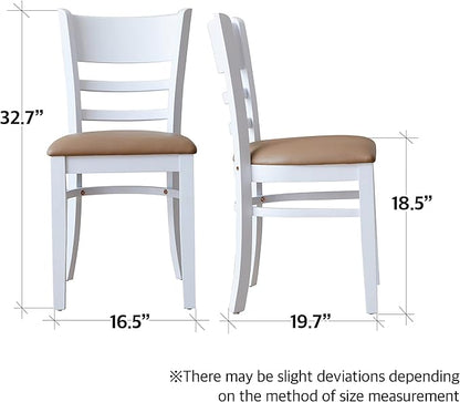 Livinia Cabin Dining Chair Set of 2, Solid Malaysian Oak PU Leather Upholstered Cushion Seat Wooden Ladder Back Side Chairs (White) Assembly Required - LeafyLoom