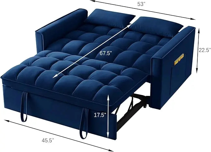 3 in 1 Multi-Functional Futon Loveseat Pull Out Couch Bed, Convertible Sleeper Sofa Bed with Adjustable Backrest and Pillows , 2 Seater Love Seat Lounge Chaise for Living Room Office RV Furniture - LeafyLoom