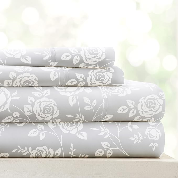 Linen Market 4 Piece Full Bedding Sheet Set (Light Gray Roses) - Sleep Better Than Ever with These Ultra-Soft & Cooling Bed Sheets for Your Full Size Bed - Deep Pocket Fits 16" Mattress - LeafyLoom