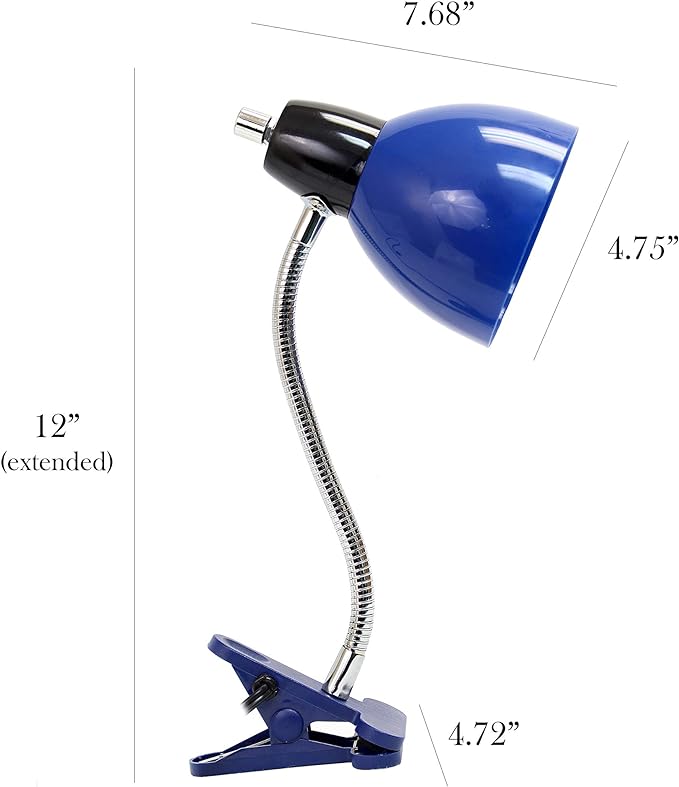 Simple Designs LD2014-BLU Adjustable Desk Clip Lamp Light, for Desks, Nightstands, Reading, Blue - LeafyLoom