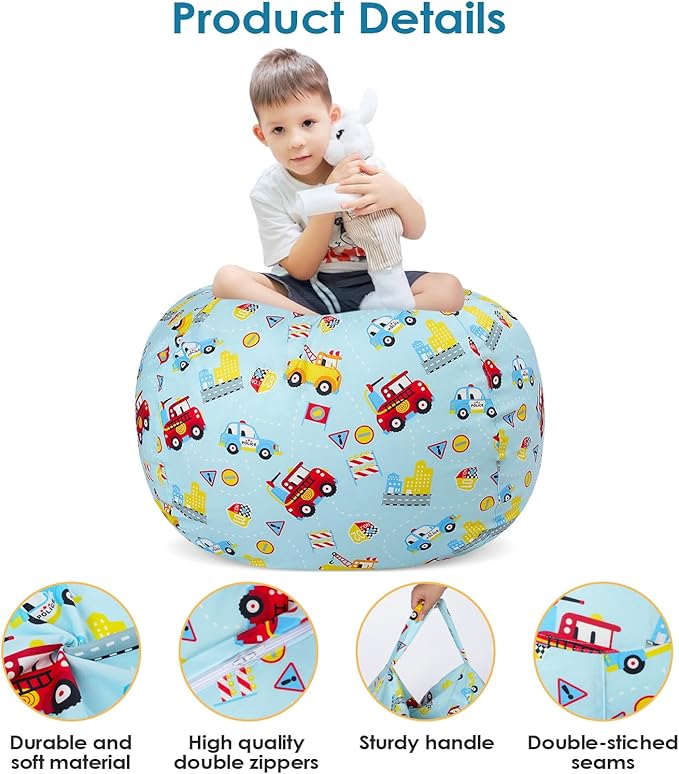 Bean Bag Chair for Kids Stuffed Animal Storage Beanbag Chairs,Toddler Toy Storage Organizer for Girls and Boys,Large 32'' Cover Only（No Filling - LeafyLoom