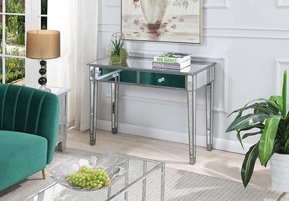 Convenience Concepts Gold Coast Mirrored Desk 42" - Console Table with 2 Drawers for Storage in Living Room, Office, Antique Silver/Mirror - LeafyLoom